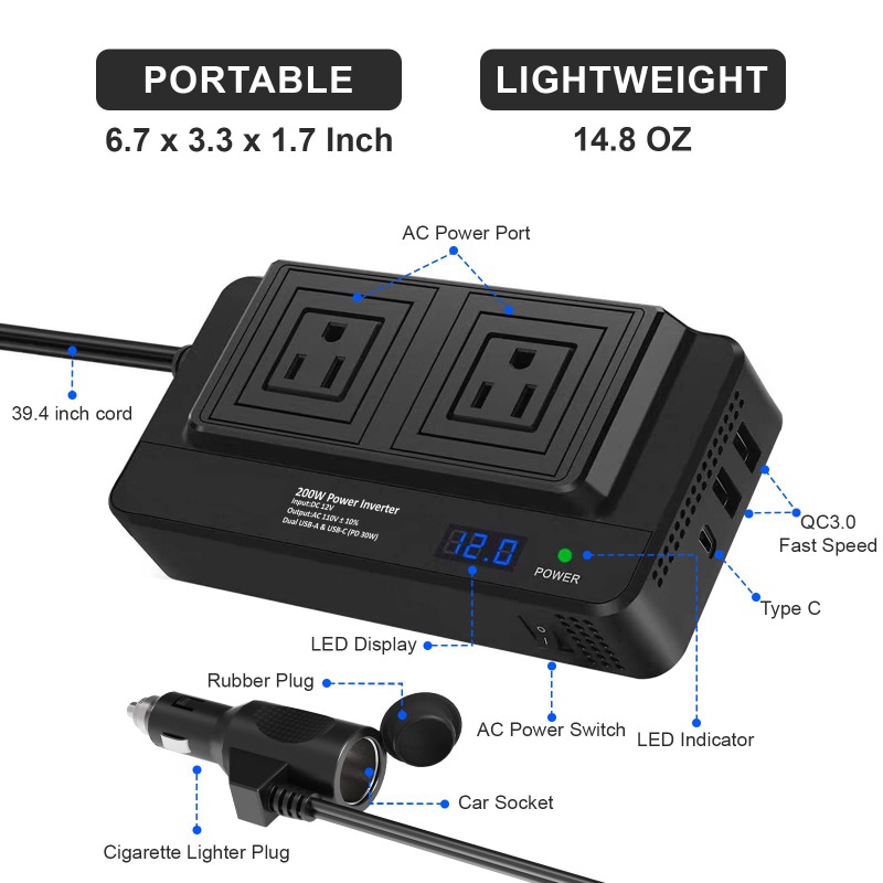 200W Auto-Wechselrichter Strom – Outdoor Power Adapter Usb C Bewertung und Preis